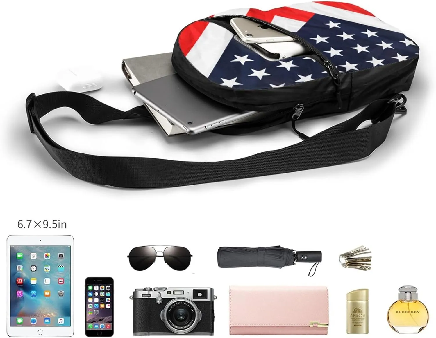 Patriotic American Flag Crossbody Bag Casual Daypack for Hiking, Traveling Outdoors