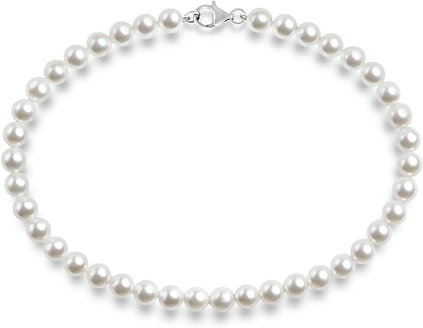 PAVOI Sterling Silver Round White Simulated Shell Pearl Necklace Strand | Pearl Choker Necklace | Jewelry for Women