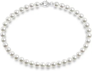 PAVOI Sterling Silver Round White Simulated Shell Pearl Necklace Strand | Pearl Choker Necklace | Jewelry for Women