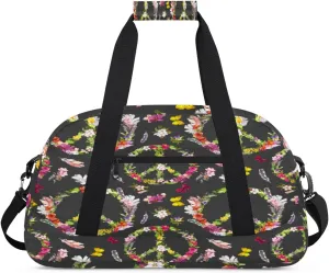 Peace Sign Gym Duffel Bag for Men Women Colorful Garlands Sports Tote Bag with Adjustable Shoulder Strap for Dance Gymnastics Traveling Outdoor Camping Overnight Stay