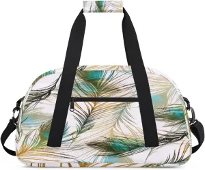 Peacock Feathers Gym Duffel Bag for Men Women Feathers Pattern Sports Tote Bag with Adjustable Shoulder Strap for Dance Gymnastics Traveling Outdoor Camping Overnight Stay
