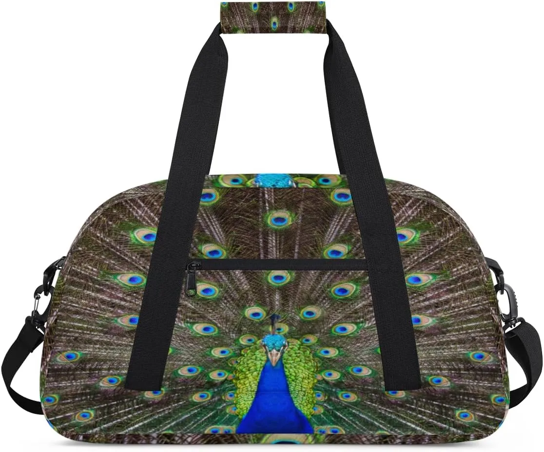 Peacock Opening Gym Duffel Bag for Men Women Peacock Sports Tote Bag with Adjustable Shoulder Strap for Dance Gymnastics Traveling Outdoor Camping Overnight Stay