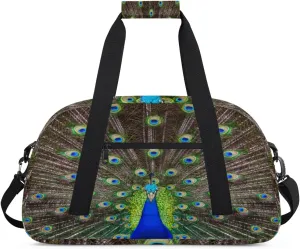 Peacock Opening Gym Duffel Bag for Men Women Peacock Sports Tote Bag with Adjustable Shoulder Strap for Dance Gymnastics Traveling Outdoor Camping Overnight Stay