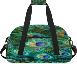 Peacocks Feathers Gym Duffel Bag for Men Women Feathers Sports Tote Bag with Adjustable Shoulder Strap for Dance Gymnastics Traveling Outdoor Camping Overnight Stay