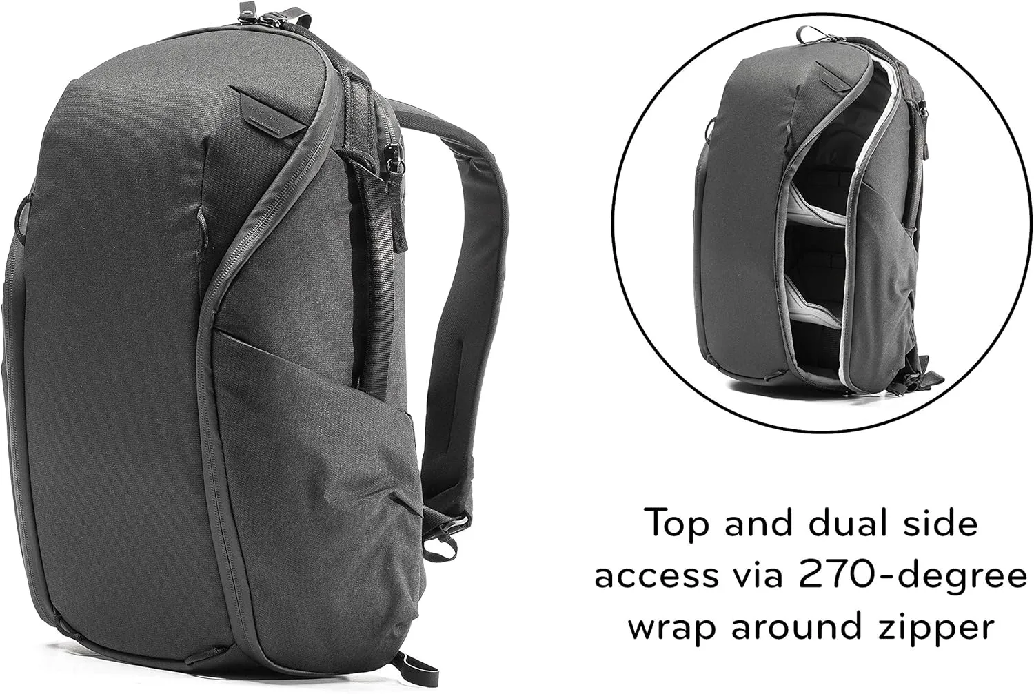 Peak Design Everyday Backpack Zip 15L Black, Carry-on Backpack with Laptop Sleeve (BEDBZ-15-BK-2)