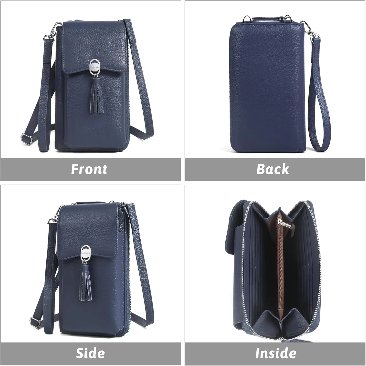 Pearl Angeli Genuine Leather Crossbody Cellphone Bag for Women RFID Blocking Small Phone Wallet Purse with Shoulder Strap