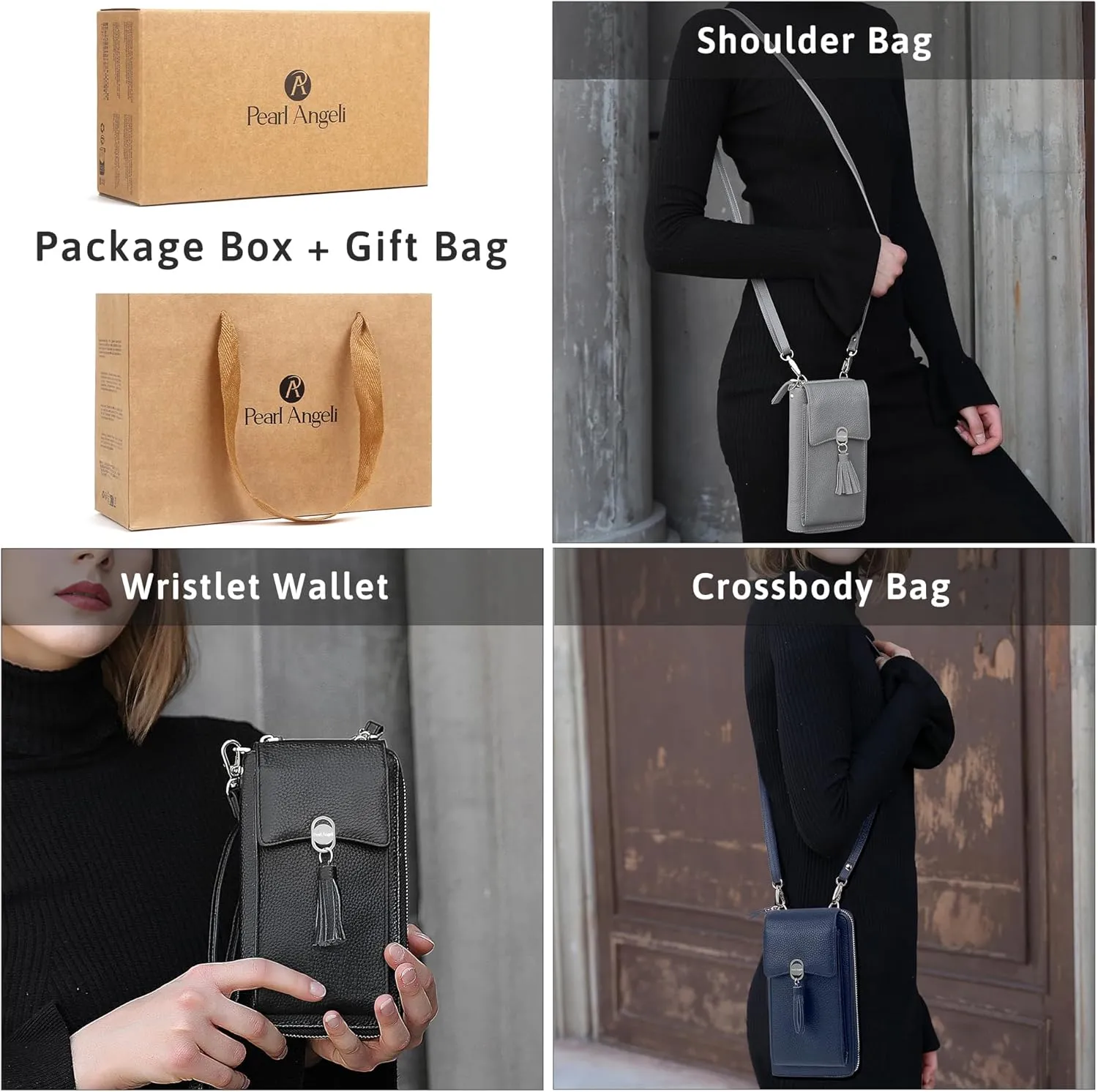 Pearl Angeli Genuine Leather Crossbody Cellphone Bag for Women RFID Blocking Small Phone Wallet Purse with Shoulder Strap