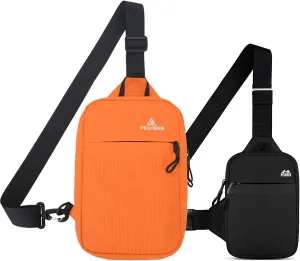 Peicees Small Sling Bag for Women Men Trendy Casual Phone Chest Bag Waterproof Crossbody Daypack, Small Orange and MIni Black