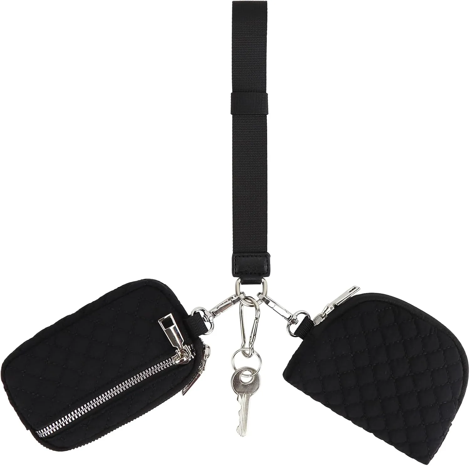 Peicees Zip Around Dual Pouch Wristlet Portable KeyChain Wallet For Women Mini Coin Pouch Detachable Wristlet Purse Cute