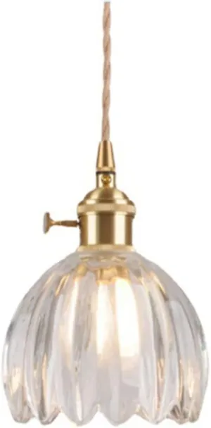 PendantLight, Nordic Glasslampshade Chandelier Japanese Brass Flower Pendant Light for Bedroom Bedside Dining Room Loft Cafe Bar Suspended Lights(C) (B)