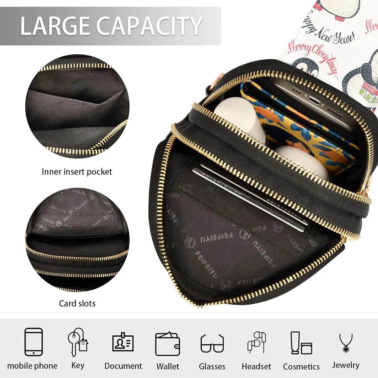 Penguin Pattern Winter Trendy Crossbody Bag Fashion Waist Packs Merry Christmas Cross Body Leather Chest Bag for Women Fanny Pack Travel Outdoor Crossbody Sling Bag