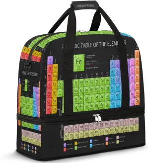 Periodic Table Of Elements With Atoms Travel Duffle Bag, Large Sports Gym Bag with Shoe Compartment, Waterproof Carry on Tote Bag, Foldable Weekender Overnight Bag for Women Men