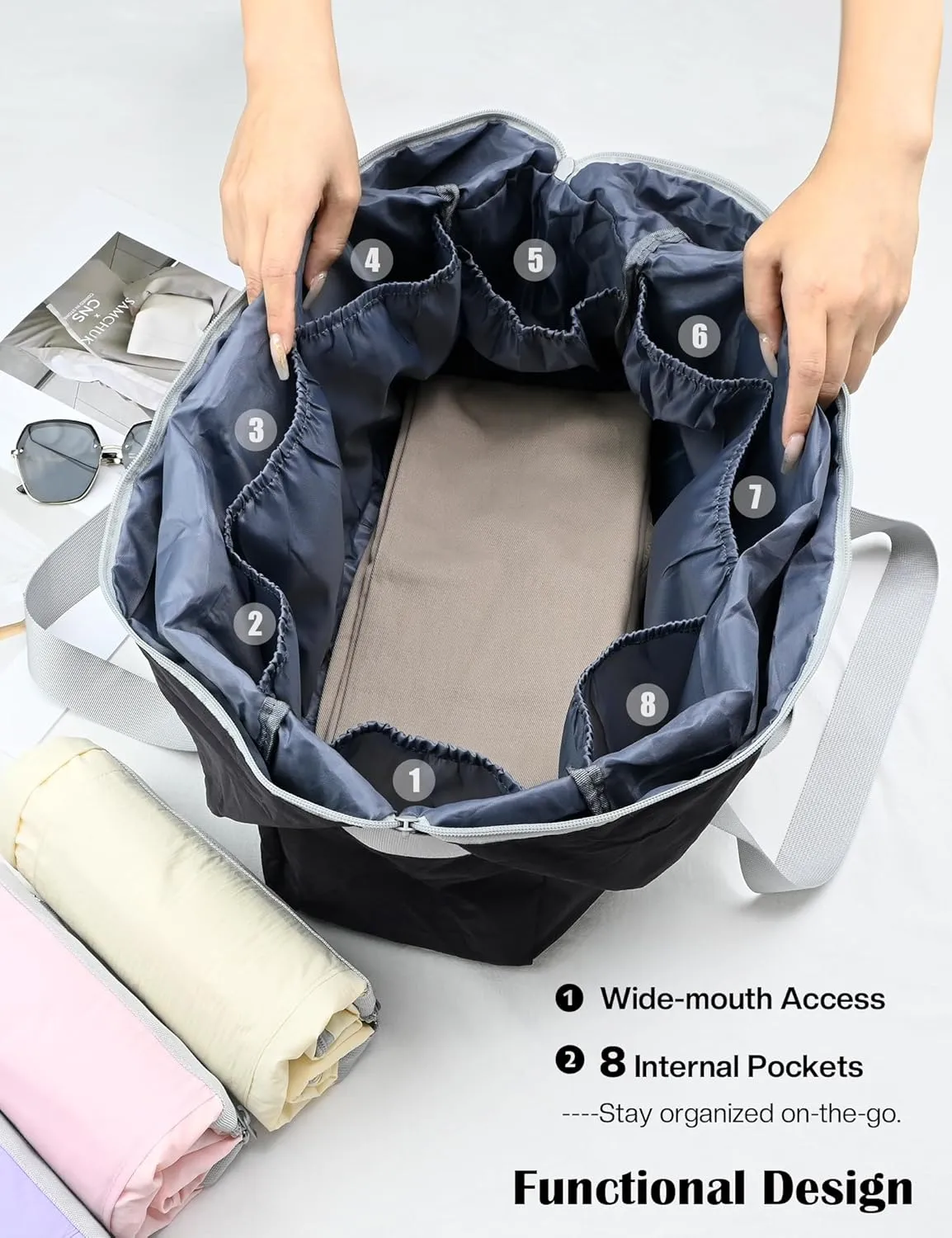 Personal Item Bag for Frontier Spirit Airlines 18x14x8, Under Seat Bags for Airplanes, Foldable Duffle Bag for Travel Fitness Swim Yoga Beach for Men Women, Black