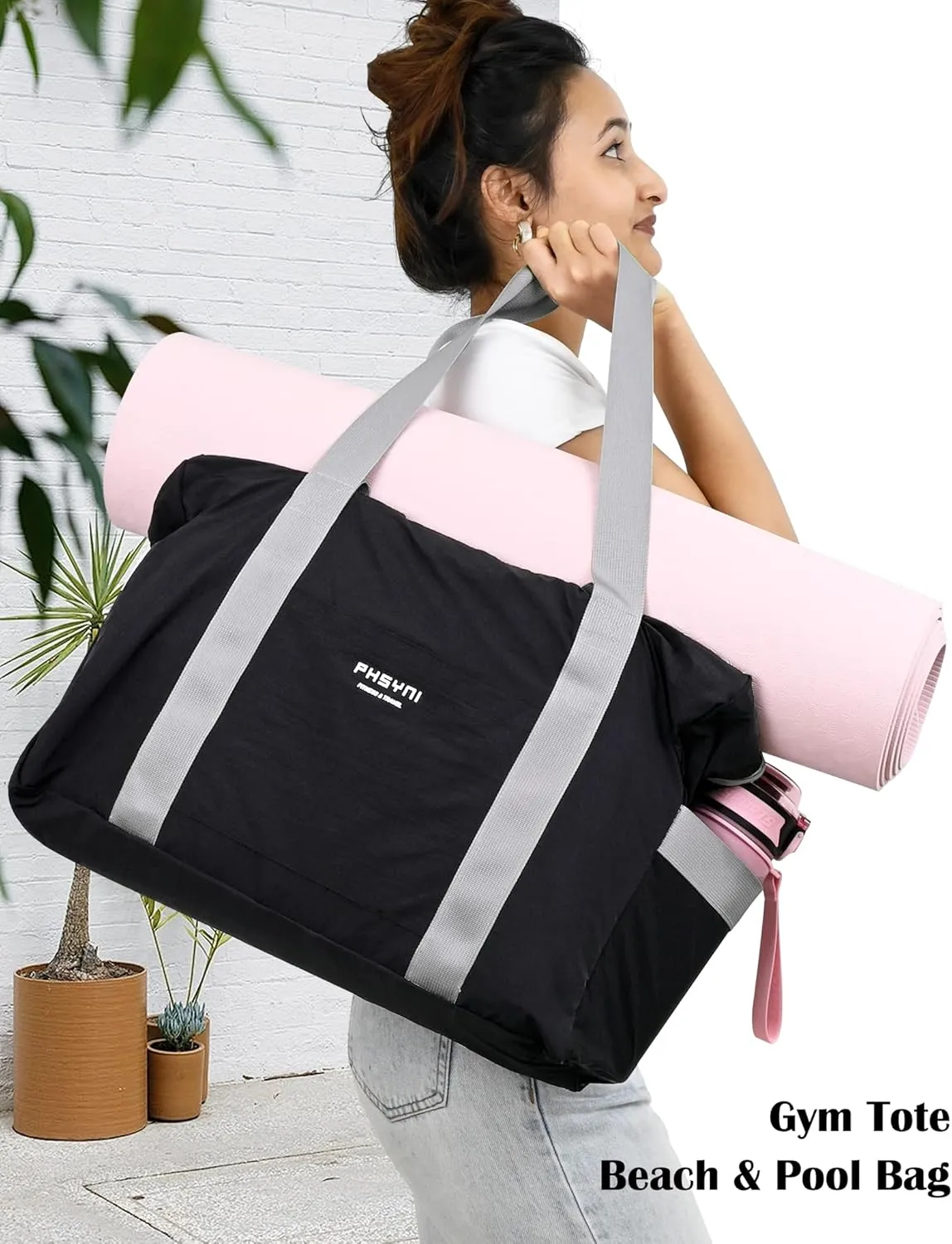 Personal Item Bag for Frontier Spirit Airlines 18x14x8, Under Seat Bags for Airplanes, Foldable Duffle Bag for Travel Fitness Swim Yoga Beach for Men Women, Black