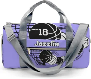Personalized Basketball Blue Violet Duffel Bag,Customized Sport Player Travel Bag for Gifts