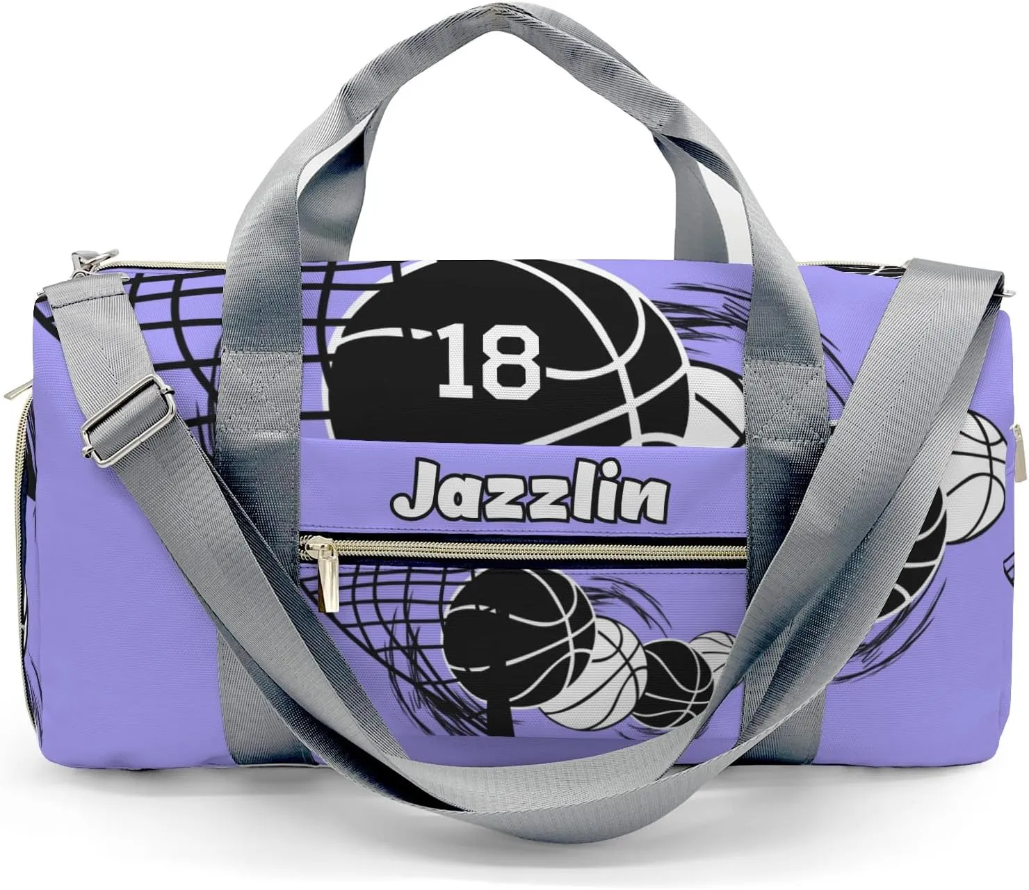 Personalized Basketball Blue Violet Duffel Bag,Customized Sport Player Travel Bag for Gifts