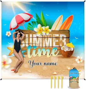 Personalized Beach Blanket - 110"x118" Oversized Packable Pocket Blankets for 8-10 Adults - Sand Free Outdoor Beach Mat - Durable Packable Colorful Mats for Picnic, Camping