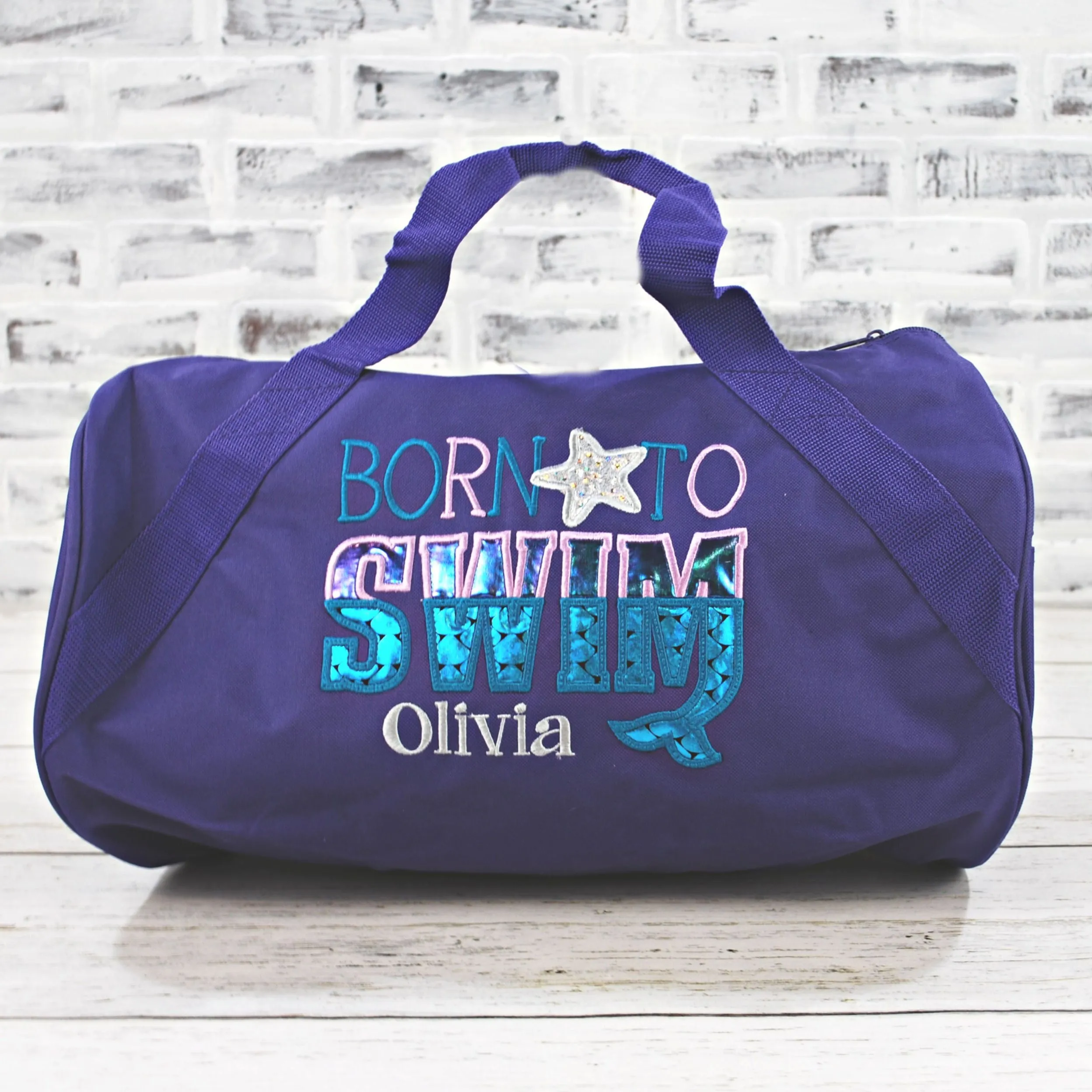 Personalized Born to Swim Mermaid Travel Bag