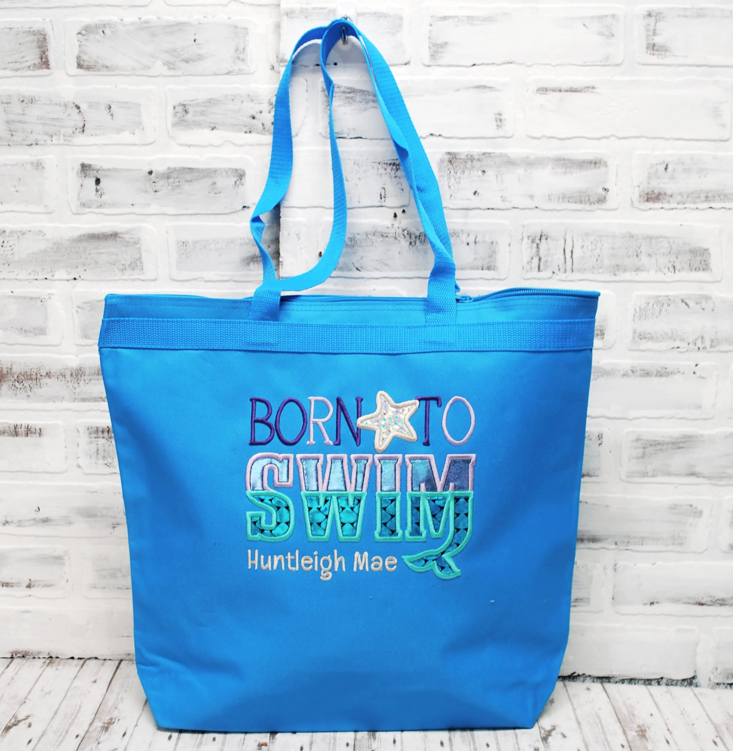 Personalized Born to Swim Mermaid Travel Bag