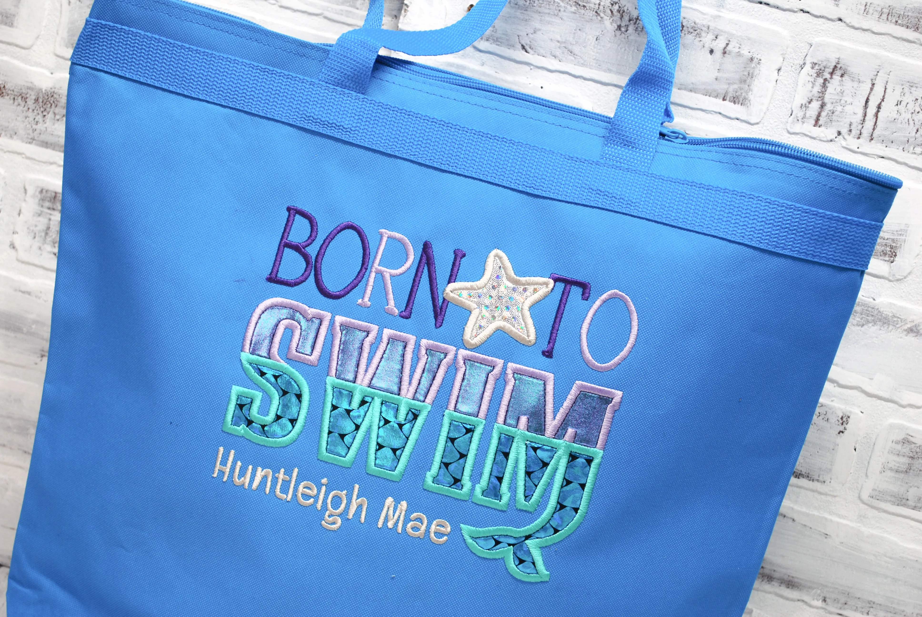 Personalized Born to Swim Mermaid Travel Bag