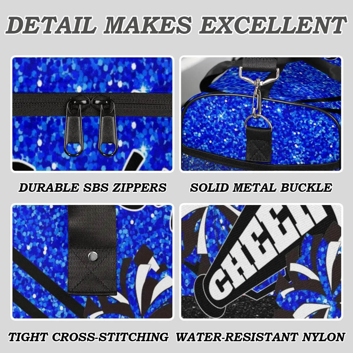 Personalized Cheer Bag, Custom Dance Ballet Bag with Name, Custom Cheer Training Practice Gym Bag Travel Sport Duffel Bag for Women, Blue Glitter