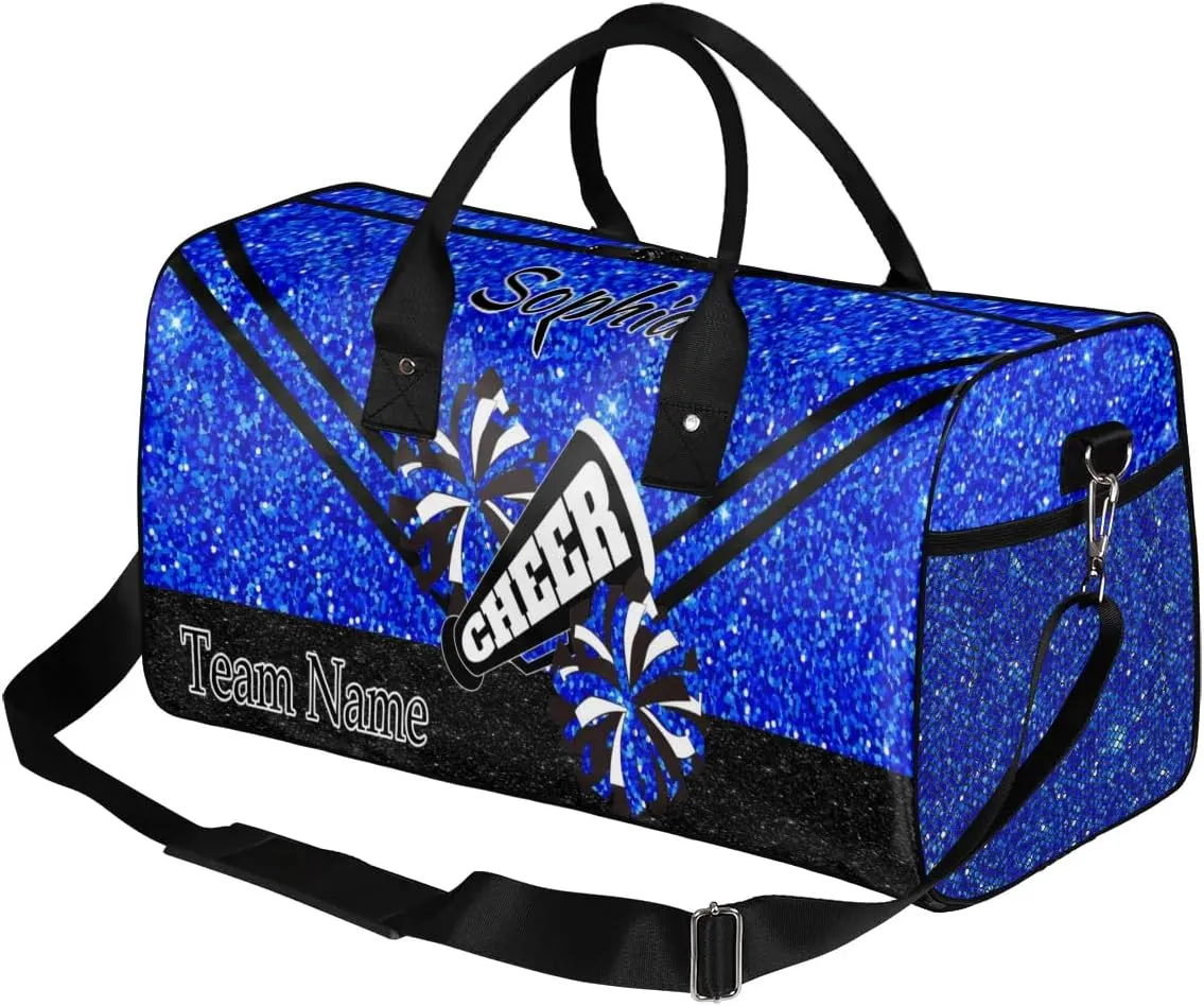 Personalized Cheer Bag, Custom Dance Ballet Bag with Name, Custom Cheer Training Practice Gym Bag Travel Sport Duffel Bag for Women, Blue Glitter