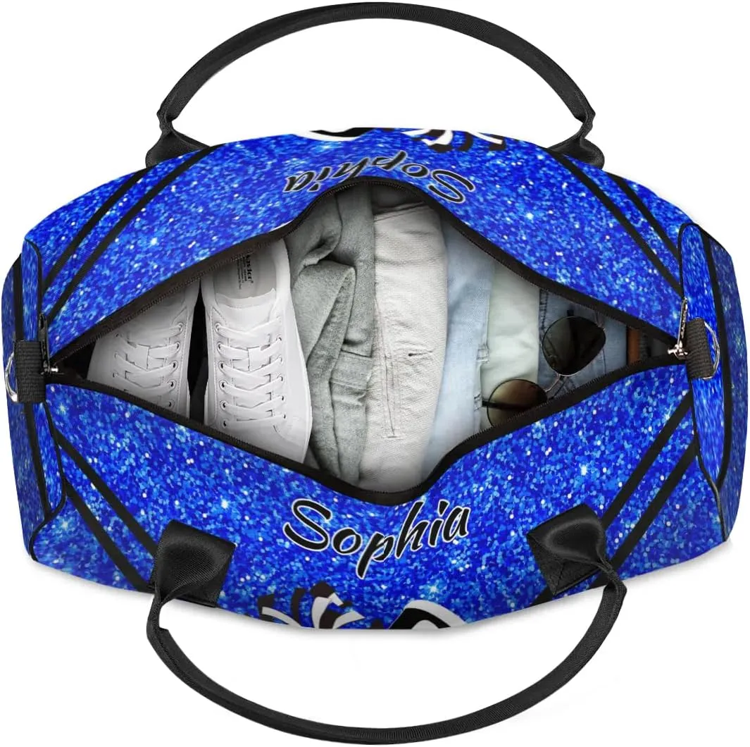 Personalized Cheer Bag, Custom Dance Ballet Bag with Name, Custom Cheer Training Practice Gym Bag Travel Sport Duffel Bag for Women, Blue Glitter