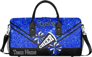 Personalized Cheer Bag, Custom Dance Ballet Bag with Name, Custom Cheer Training Practice Gym Bag Travel Sport Duffel Bag for Women, Blue Glitter