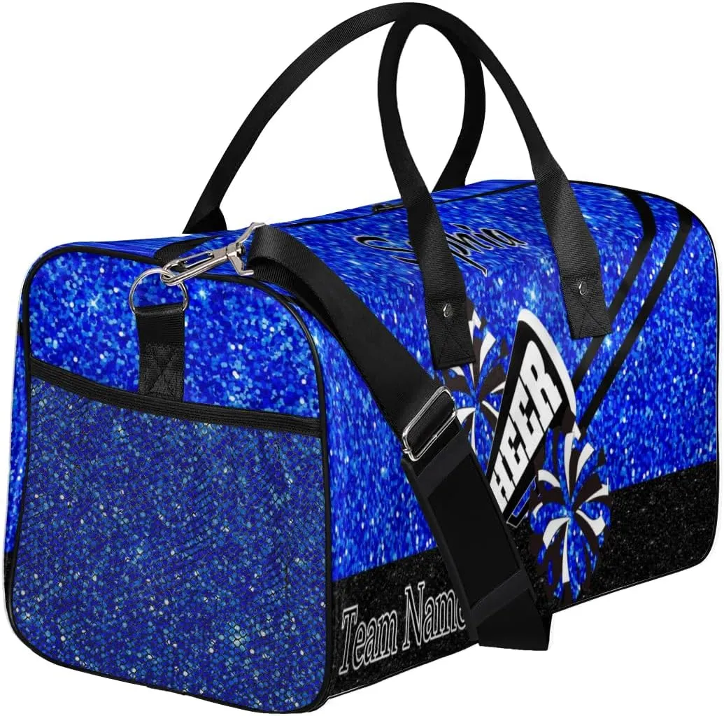 Personalized Cheer Bag, Custom Dance Ballet Bag with Name, Custom Cheer Training Practice Gym Bag Travel Sport Duffel Bag for Women, Blue Glitter