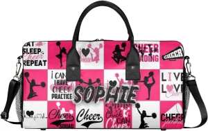 Personalized Cheer Duffel Bag for Cheerleaders, Custom Sports Bag for Women, Custom Cheerleading Travel Overnight Weekender Bag, Dark Pink and White Buffalo Plaid