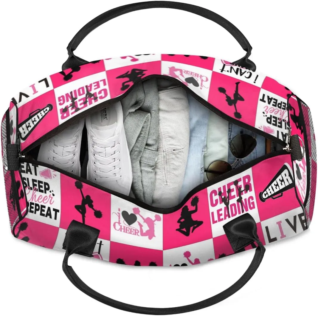 Personalized Cheer Duffel Bag for Cheerleaders, Custom Sports Bag for Women, Custom Cheerleading Travel Overnight Weekender Bag, Dark Pink and White Buffalo Plaid