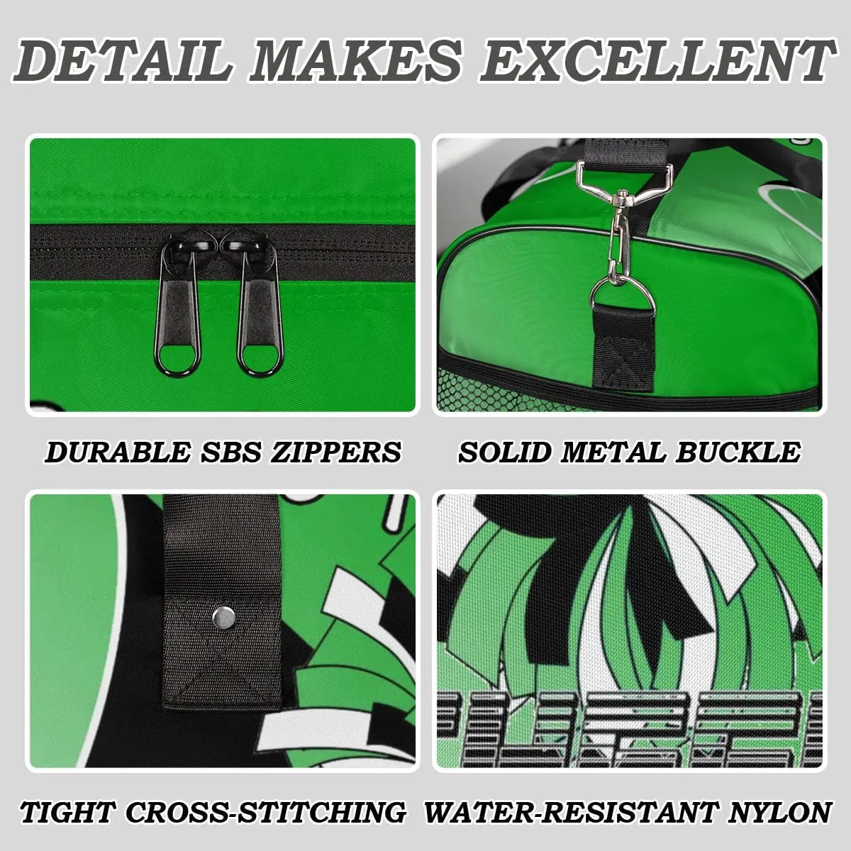 Personalized Cheer Duffel Bag for Cheerleaders, Custom Sports Bag for Women, Custom Cheerleading Travel Overnight Weekender Bag, Grass Green Gradient