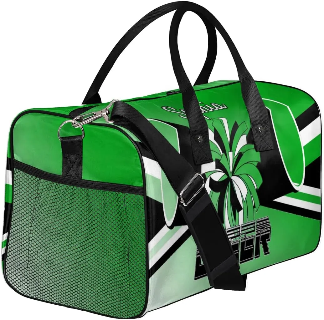 Personalized Cheer Duffel Bag for Cheerleaders, Custom Sports Bag for Women, Custom Cheerleading Travel Overnight Weekender Bag, Grass Green Gradient