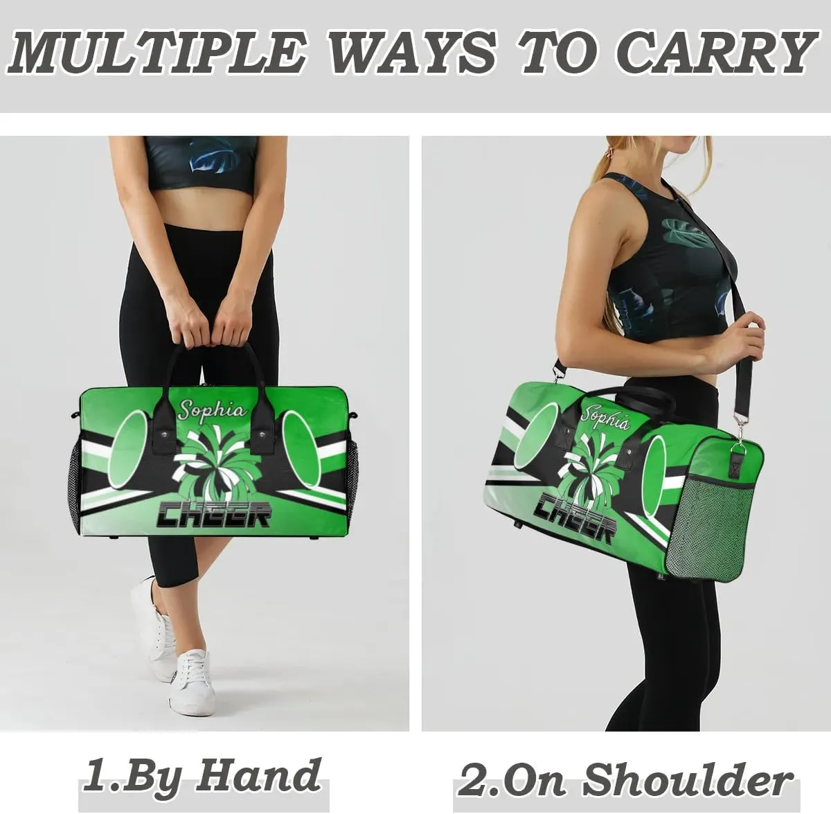 Personalized Cheer Duffel Bag for Cheerleaders, Custom Sports Bag for Women, Custom Cheerleading Travel Overnight Weekender Bag, Grass Green Gradient