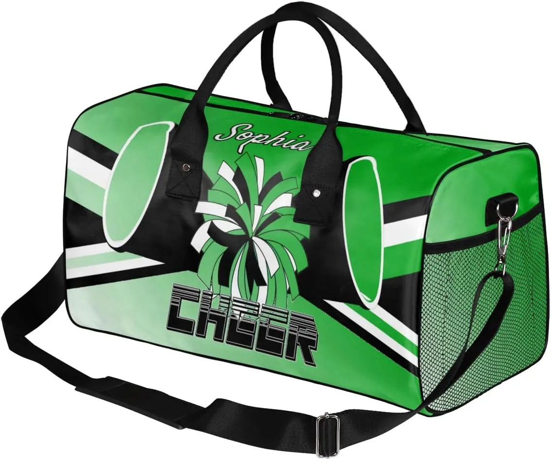 Personalized Cheer Duffel Bag for Cheerleaders, Custom Sports Bag for Women, Custom Cheerleading Travel Overnight Weekender Bag, Grass Green Gradient