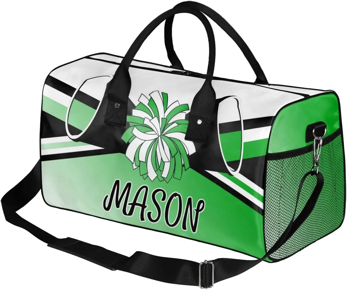 Personalized Cheerleader Cheer Bag Sport Duffel Bag with Name for Women Customized Travel Overnight Weekender Bags, Grass Green Gradient Cheerleading