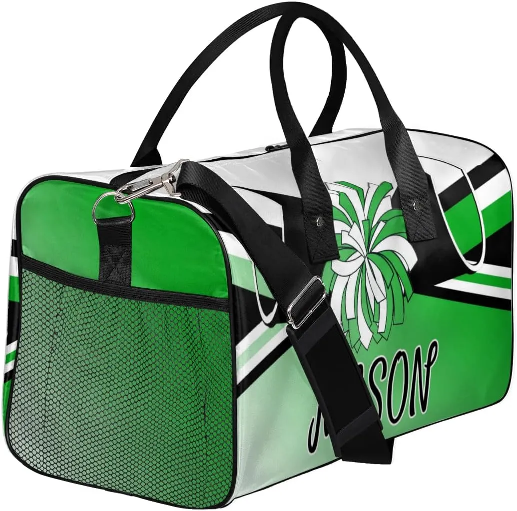 Personalized Cheerleader Cheer Bag Sport Duffel Bag with Name for Women Customized Travel Overnight Weekender Bags, Grass Green Gradient Cheerleading
