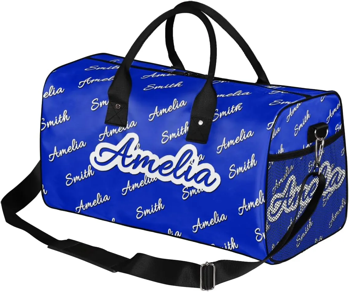 Personalized Duffel Bag Custom Name Sports Gym Bag Dance Travel Overnight Carry-On Duffel Bag for Men Women Blue