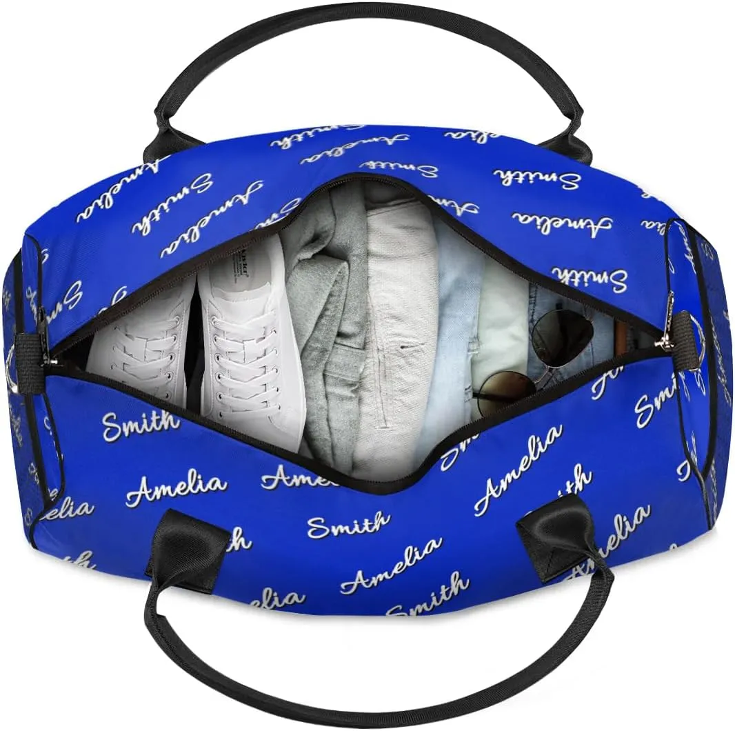 Personalized Duffel Bag Custom Name Sports Gym Bag Dance Travel Overnight Carry-On Duffel Bag for Men Women Blue