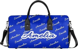 Personalized Duffel Bag Custom Name Sports Gym Bag Dance Travel Overnight Carry-On Duffel Bag for Men Women Blue