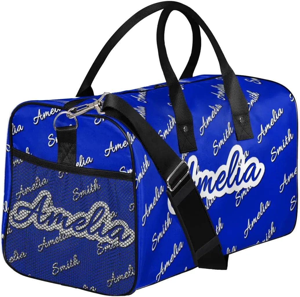 Personalized Duffel Bag Custom Name Sports Gym Bag Dance Travel Overnight Carry-On Duffel Bag for Men Women Blue