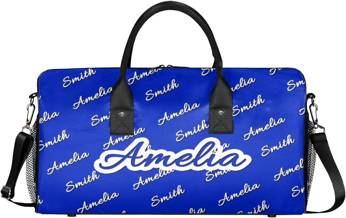 Personalized Duffel Bag Custom Name Sports Gym Bag Dance Travel Overnight Carry-On Duffel Bag for Men Women Blue