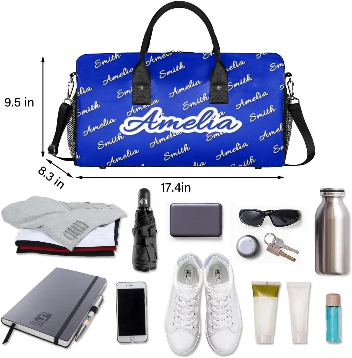 Personalized Duffel Bag Custom Name Sports Gym Bag Dance Travel Overnight Carry-On Duffel Bag for Men Women Blue