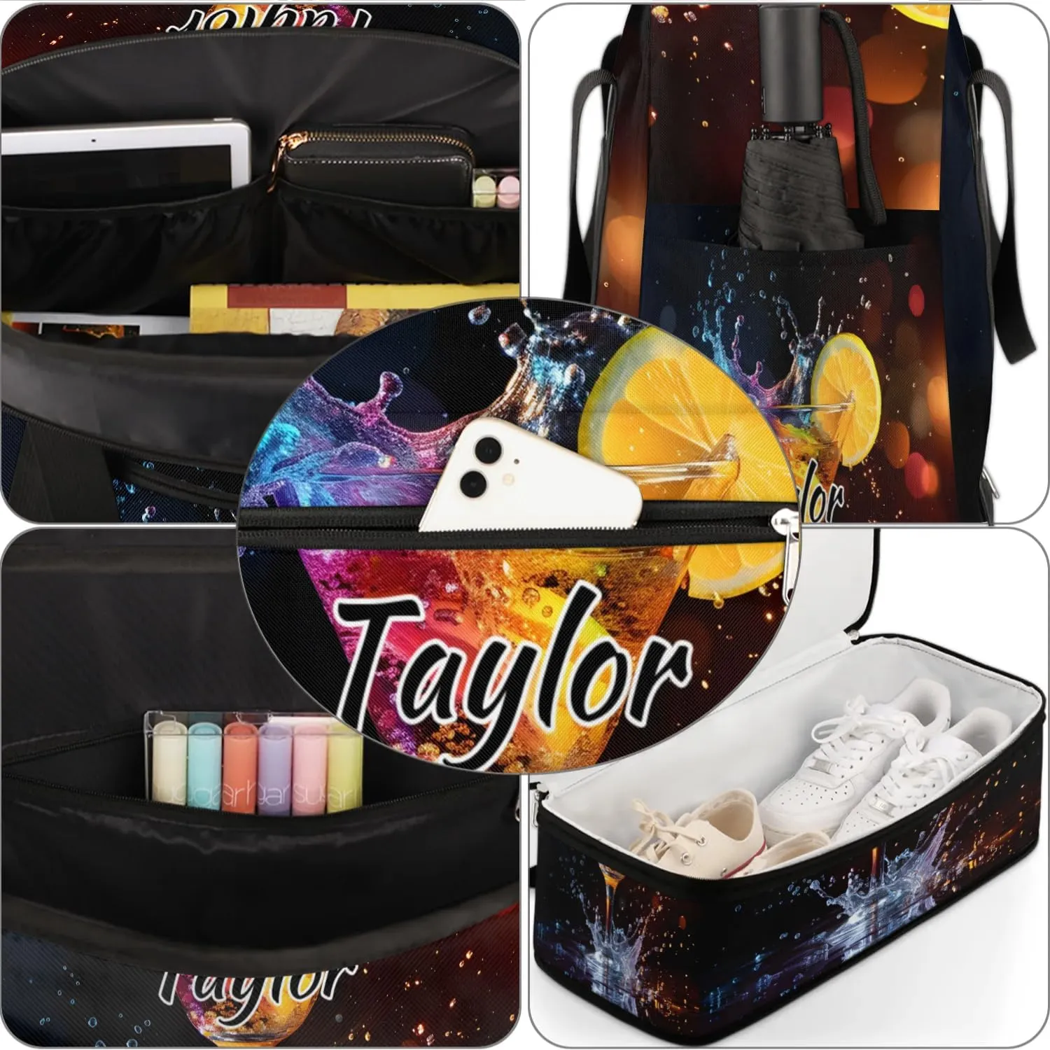 Personalized Duffel Bag with Name, Custom Cocktail Travel Sports Gym Yoga Beach Bag Customized Weekender Overnight Bag with Shoes Compartment for Women, Drinks
