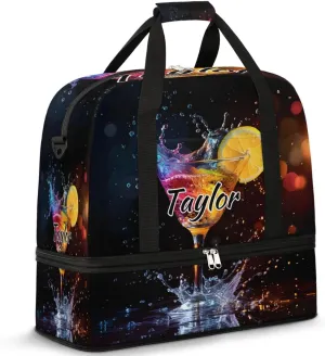 Personalized Duffel Bag with Name, Custom Cocktail Travel Sports Gym Yoga Beach Bag Customized Weekender Overnight Bag with Shoes Compartment for Women, Drinks