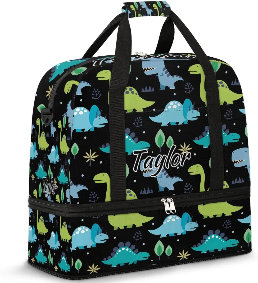 Personalized Duffel Bag with Name, Custom Dinosaur Travel Sports Gym Yoga Beach Bag Customized Weekender Overnight Bag with Shoes Compartment for Women, Animals