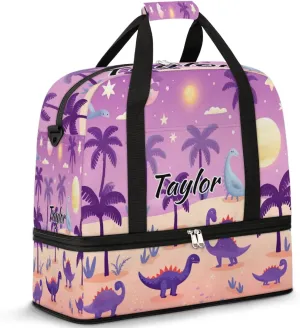 Personalized Duffel Bag with Name, Custom Dinosaur Travel Sports Gym Yoga Beach Bag Customized Weekender Overnight Bag with Shoes Compartment for Women, Dinosaurs