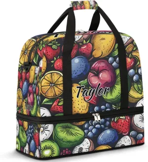 Personalized Duffel Bag with Name, Custom Fruit Travel Sports Gym Yoga Beach Bag Customized Weekender Overnight Bag with Shoes Compartment for Women, Various Fruit