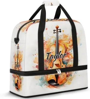 Personalized Duffel Bag with Name, Custom Violin Travel Sports Gym Yoga Beach Bag Customized Weekender Overnight Bag with Shoes Compartment for Women, Violin Music