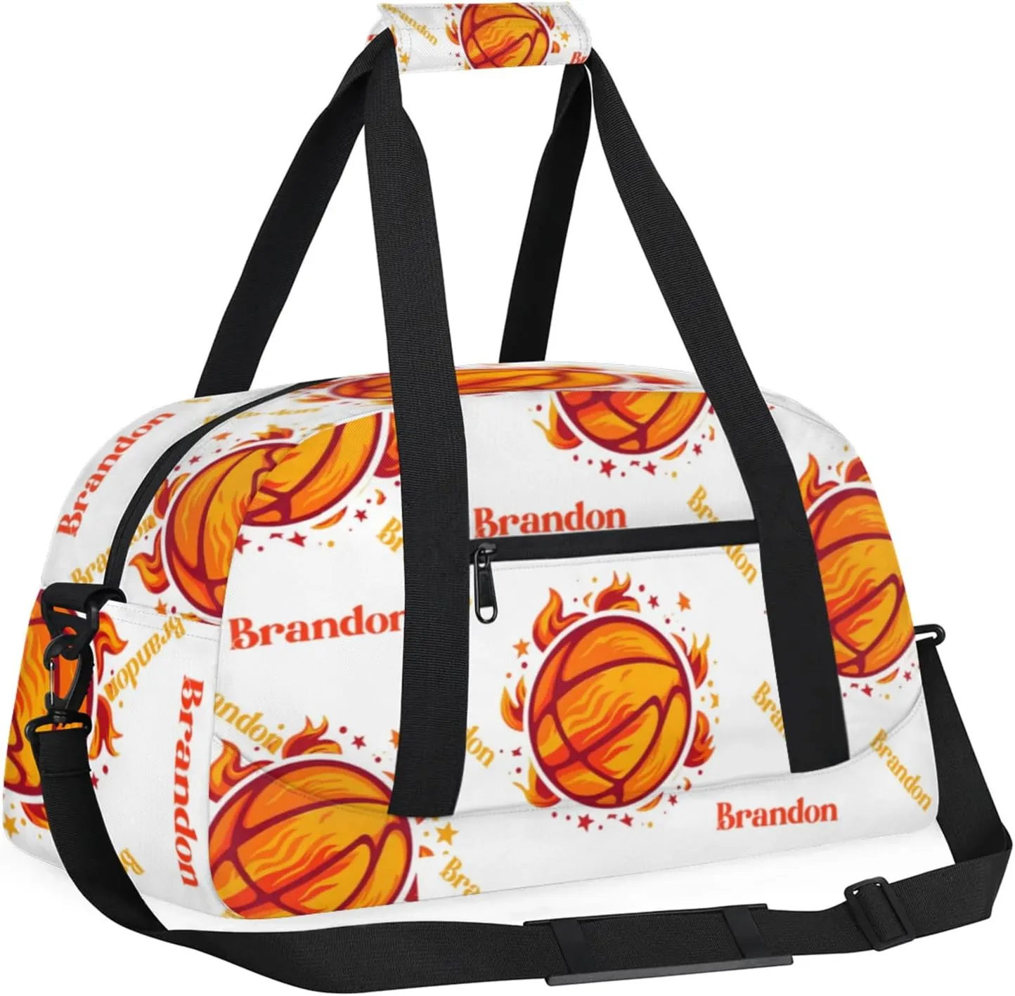 Personalized Duffle-Bag for-Girls-Boys Customized Sports-Bag Carry-On-Bag Gym-Travel-Bag Football-Bag Gymnastics-Bag Flaming Orange Football Brandon